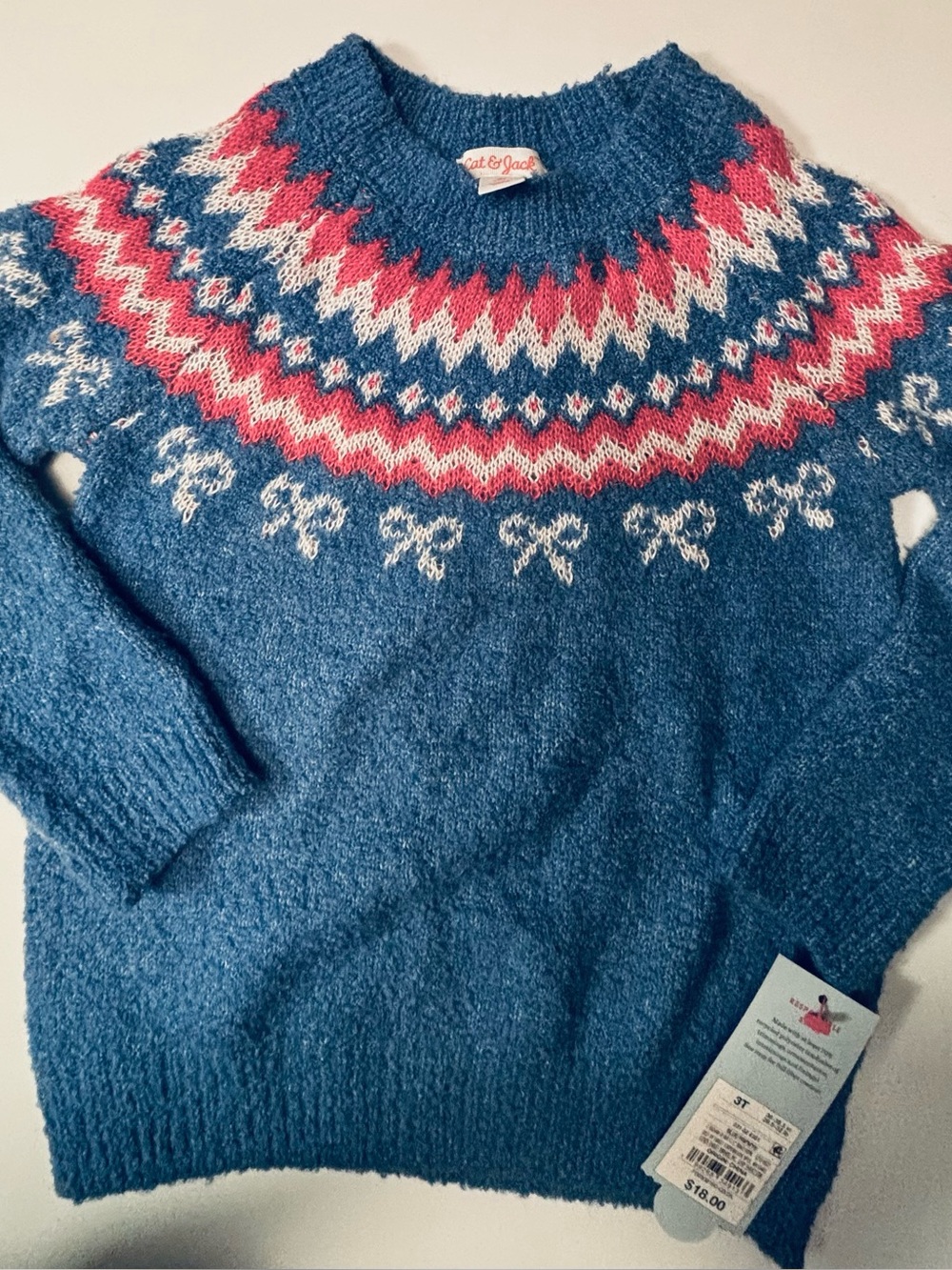 Cat & Jack Blue, Pink and White Fair Isle Crewneck Sweater - Women